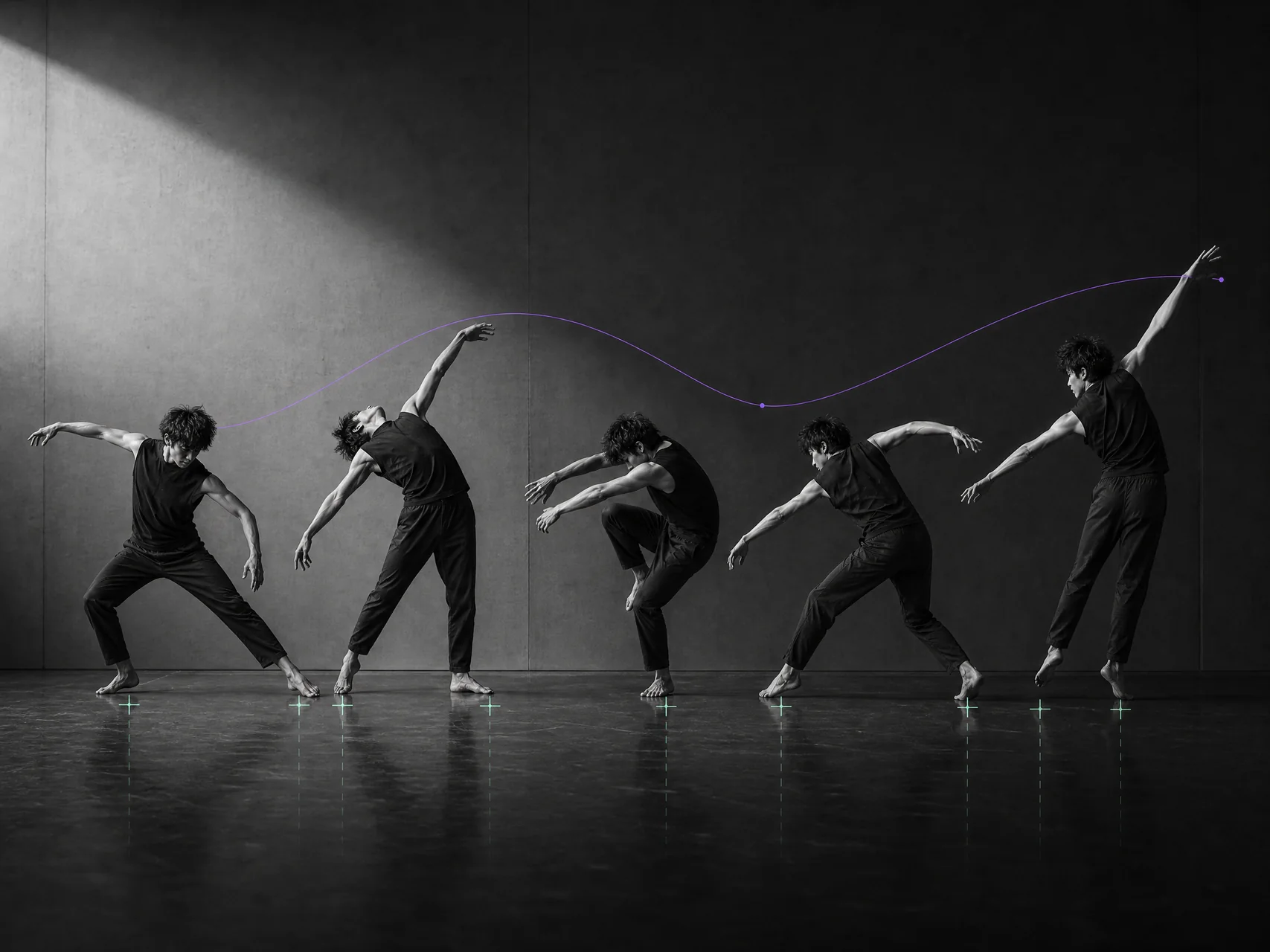 Five-frame body phrase with movement arc