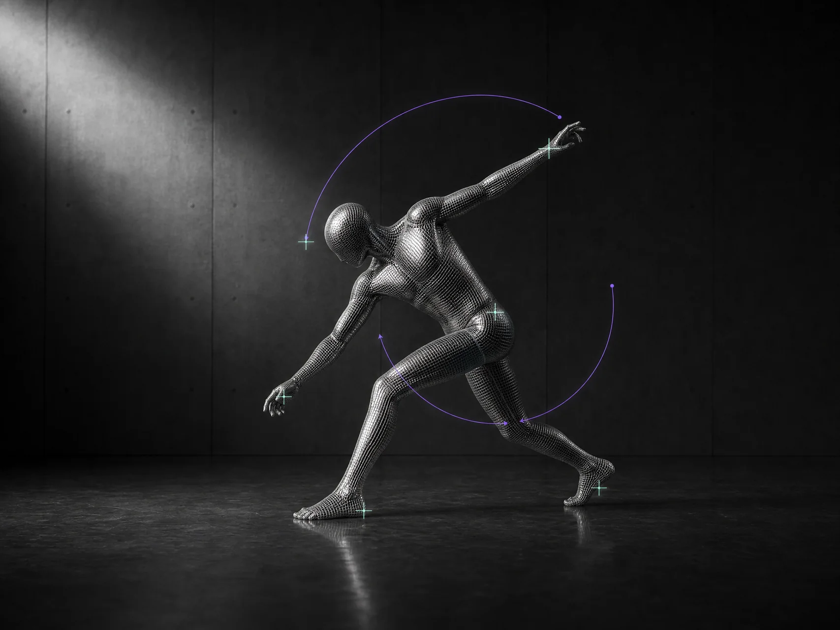 Flexible mesh maquette showing shoulder and hip deformation