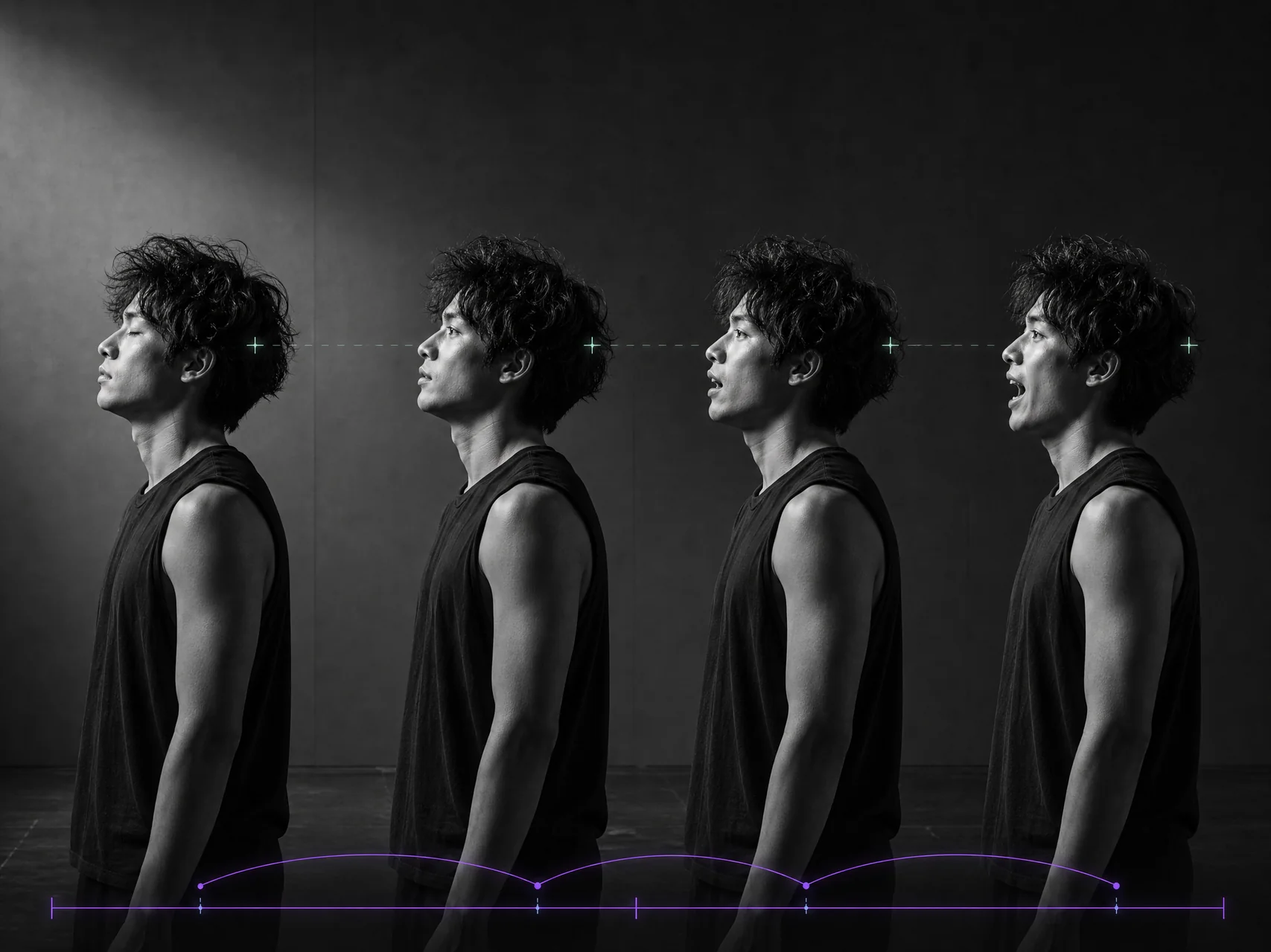 Profile dialogue phrase across four frames