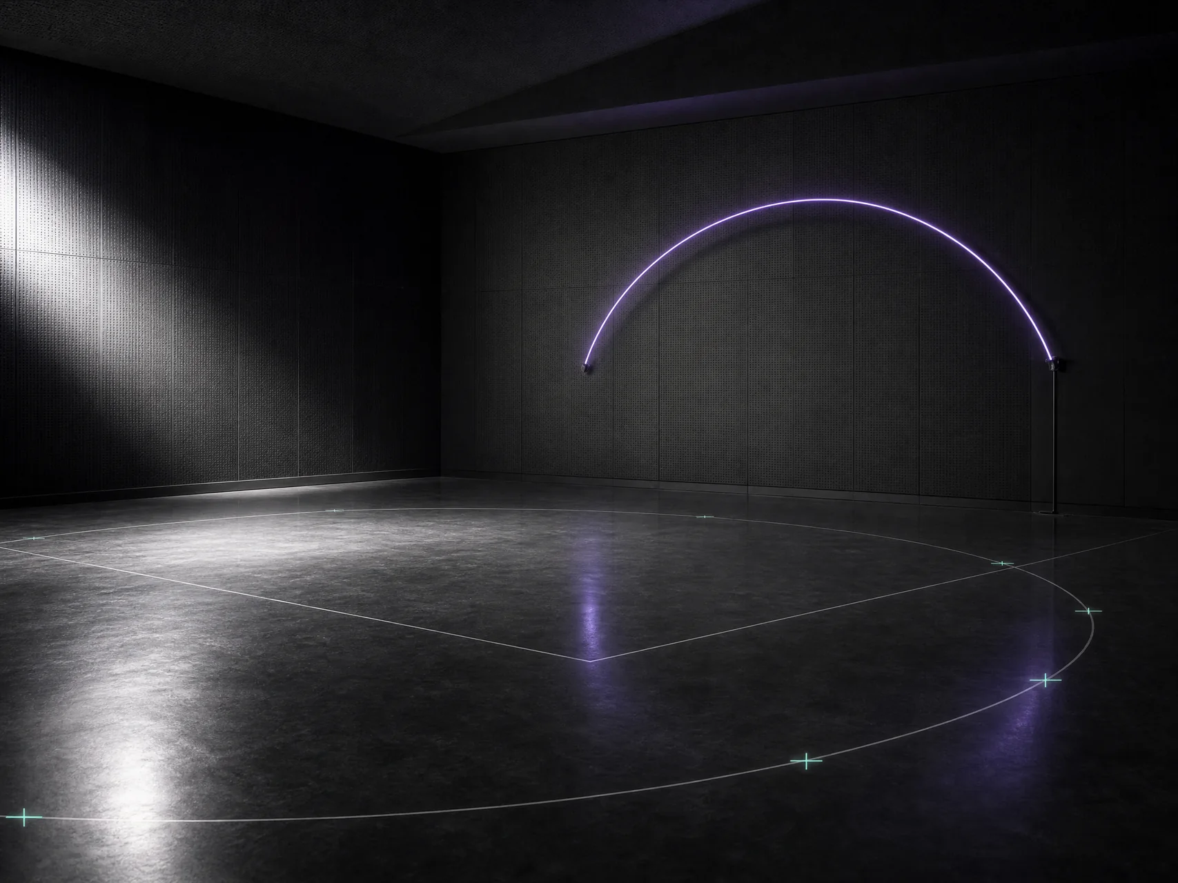 Empty rehearsal room with movement notation